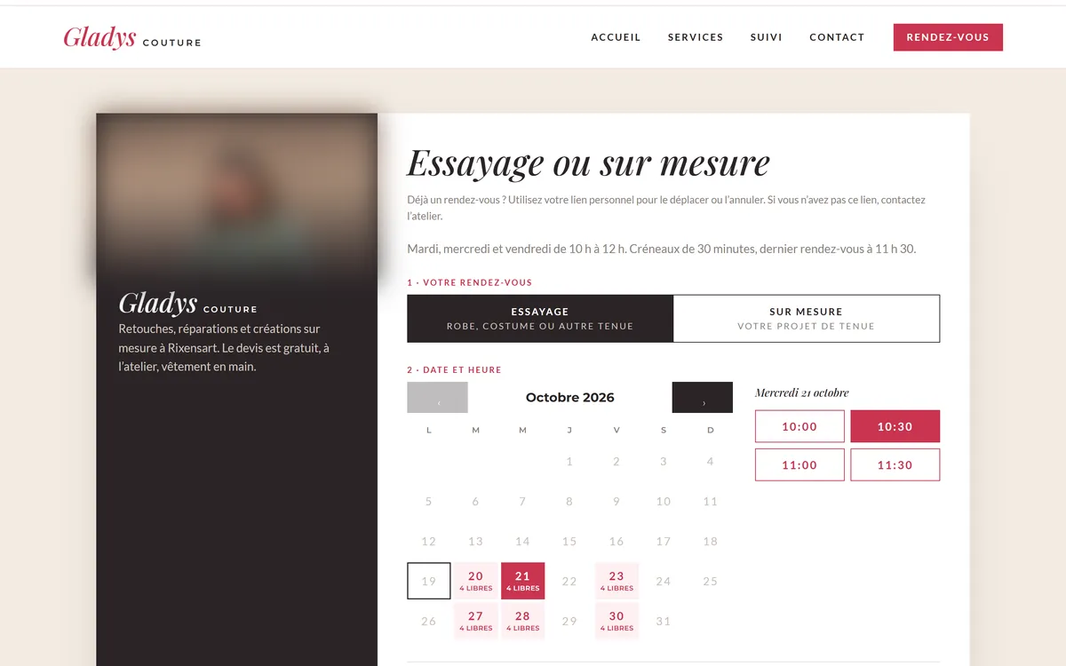 Démonstration : choix du jour et de l’heure sur le site