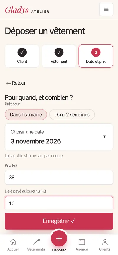 Appli d’atelier sur téléphone : dépôt d’un vêtement, étape 3