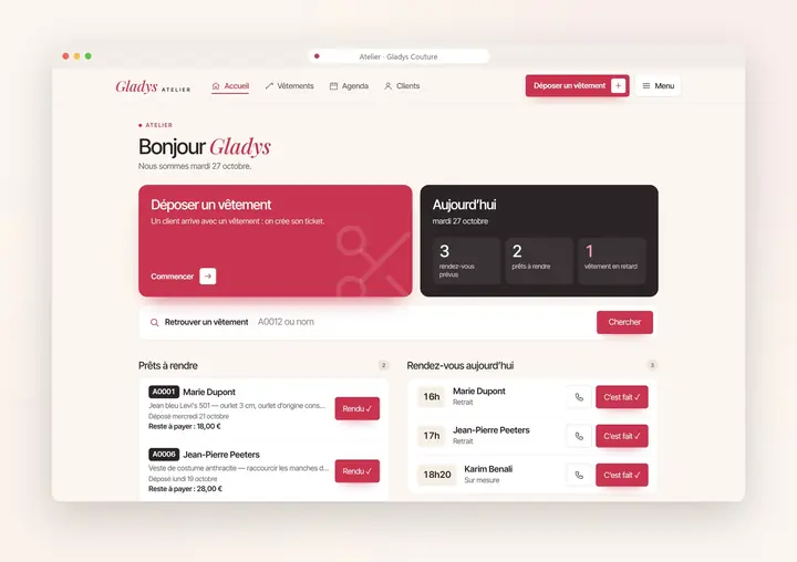 Démonstration, application d’atelier sur ordinateur : Accueil de l’atelier
