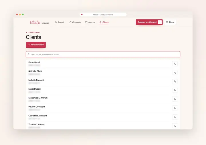 Démonstration, application d’atelier sur ordinateur : Liste des clients