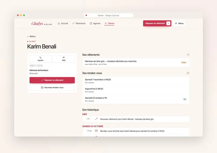 Démonstration, application d’atelier sur ordinateur : Fiche d’un client