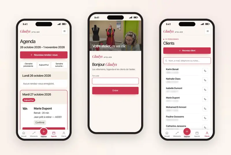 Démonstration, mise en scène : Agenda, connexion par code et clients