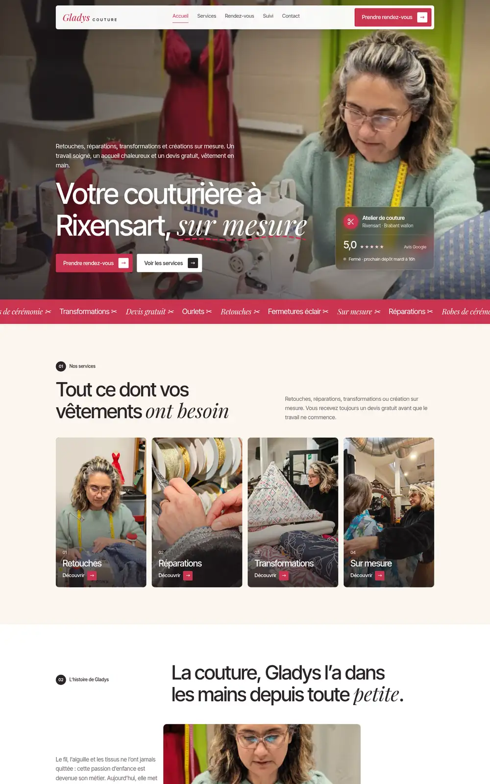 Capture pleine page du site gladys-couture.be, version ordinateur