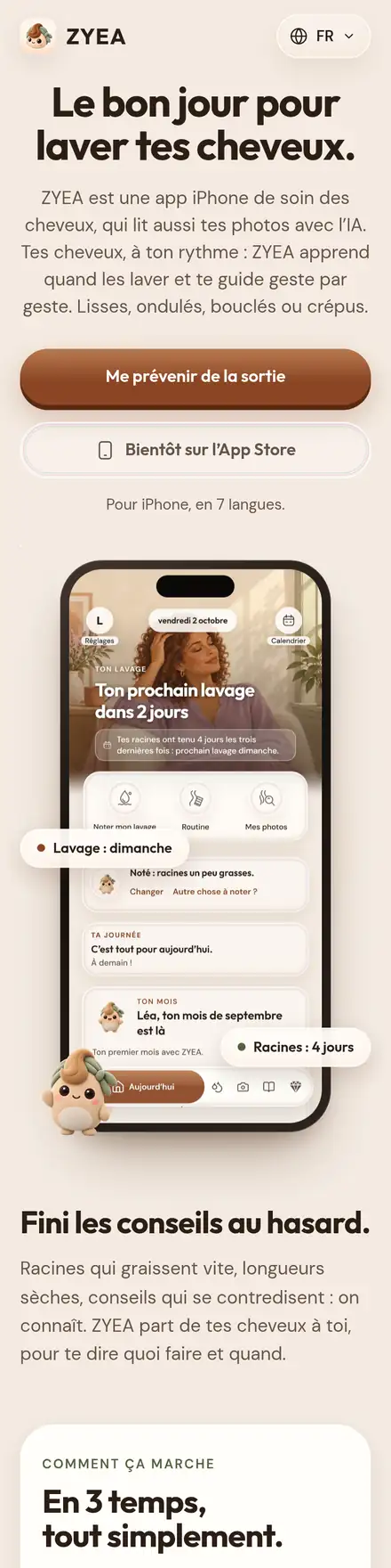 Capture pleine page du site zyea.app, version téléphone