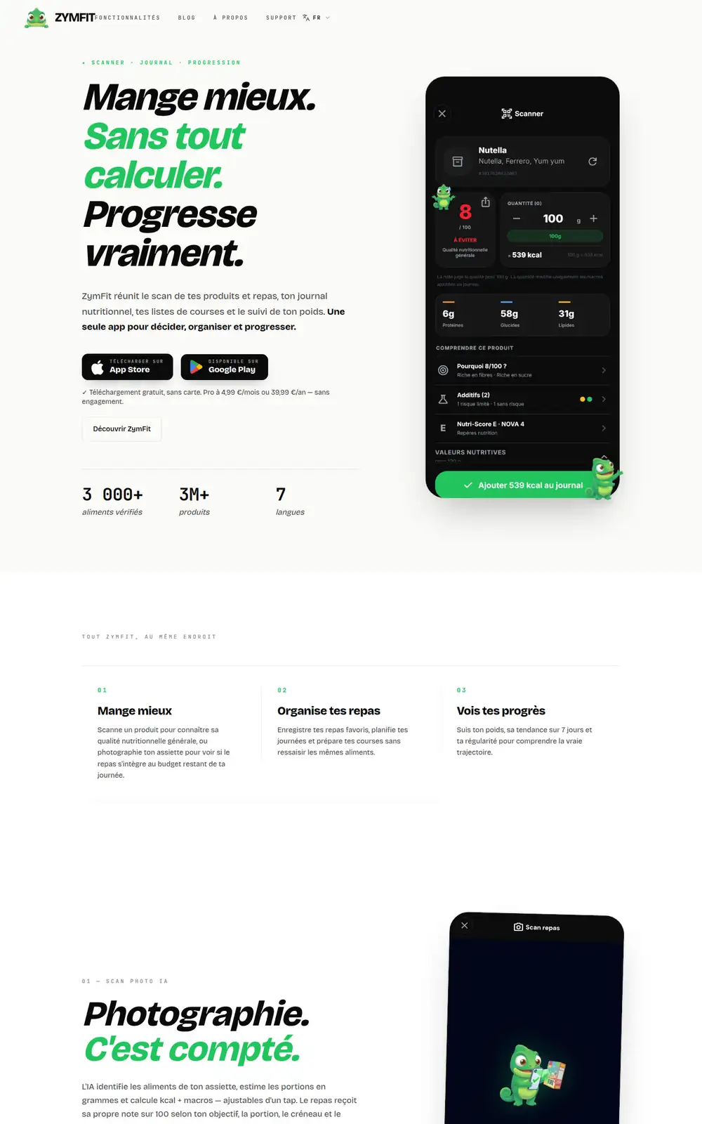 Capture pleine page du site zymfit.app, version ordinateur