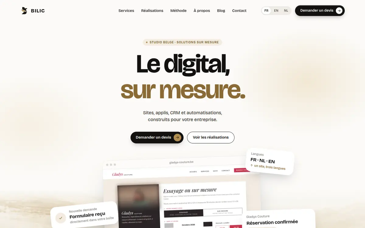 Page d’accueil de bilic.be, version ordinateur