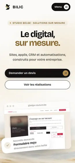 Page d’accueil de bilic.be, version téléphone