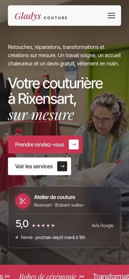 Page d’accueil de gladys-couture.be, version téléphone