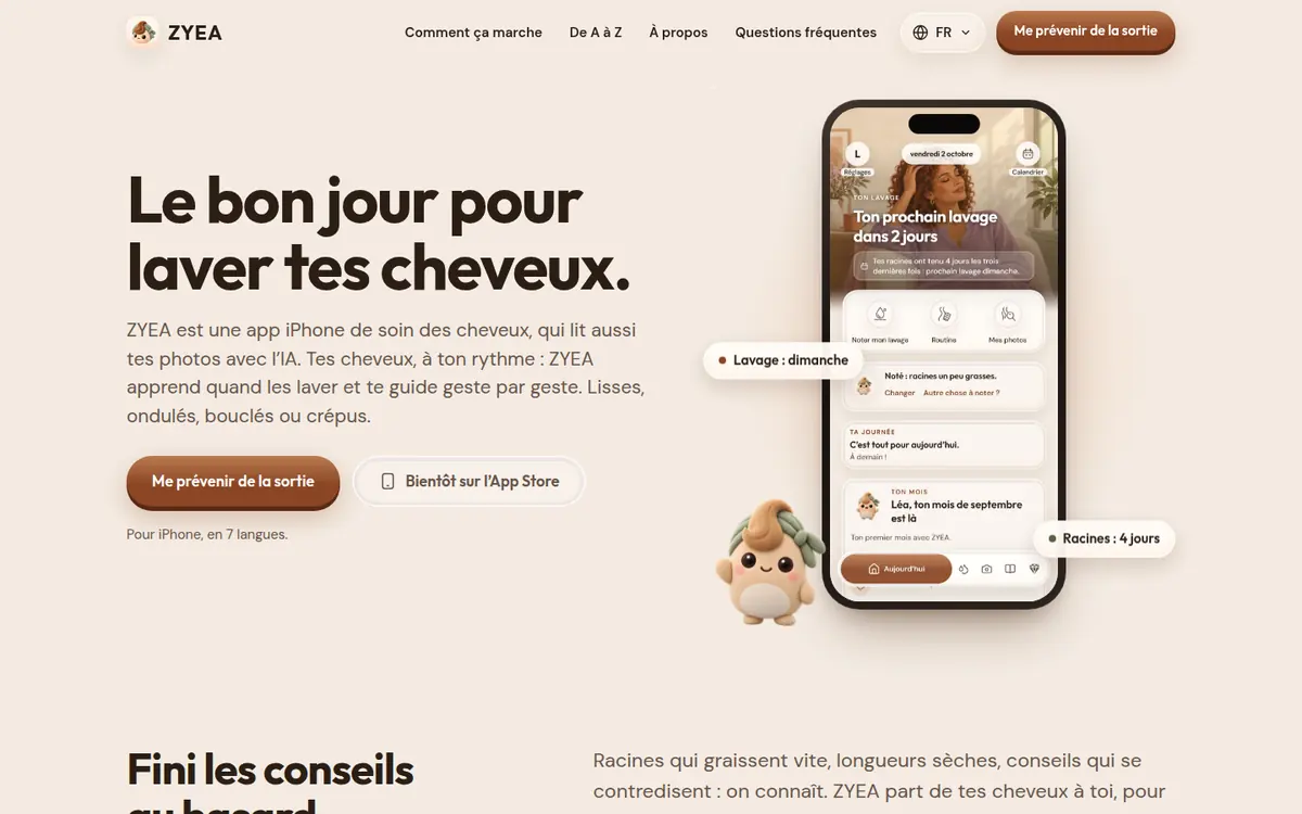 Page d’accueil de zyea.app, version ordinateur